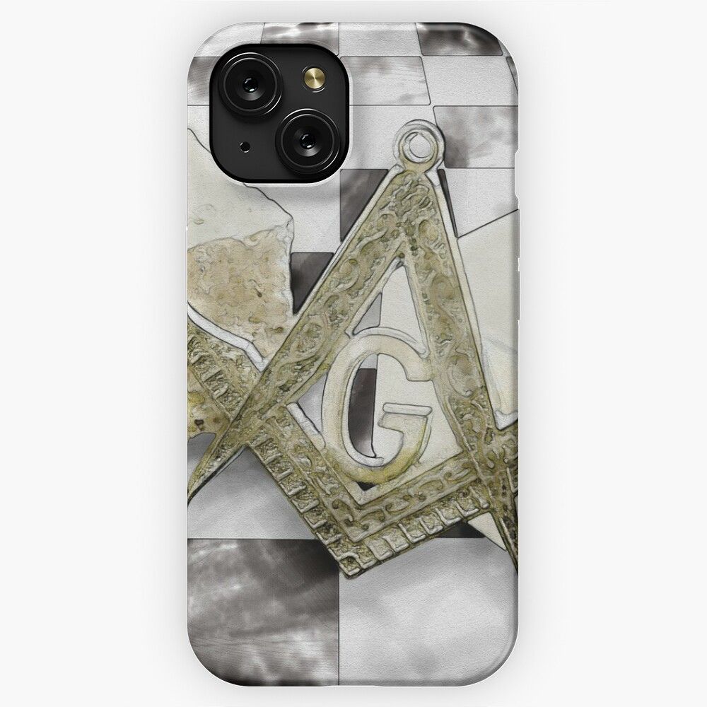 Masonic Symbols With Chess Board Square And Compass G Letter And Stones iPhone 15 Slim Phone Case Cover