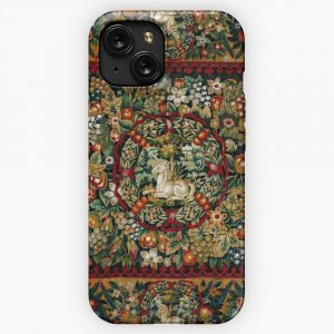 Medieval Unicorn Floral Tapestry iPhone 15 Slim Phone Case Cover