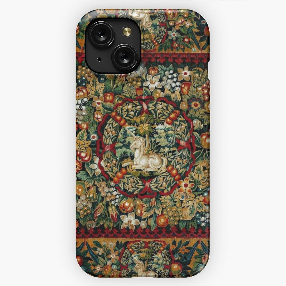 Medieval Unicorn Floral Tapestry iPhone 15 Slim Phone Case Cover