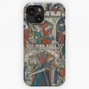 Medieval Women Defending Castle With Flowers Illuminated Manuscript iPhone 15 Slim Phone Case Cover