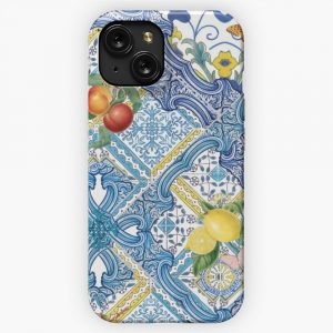 Mediterranean Blue Tiles Italian Citrus Fruit Oranges And Lemons iPhone 15 Slim Phone Case Cover