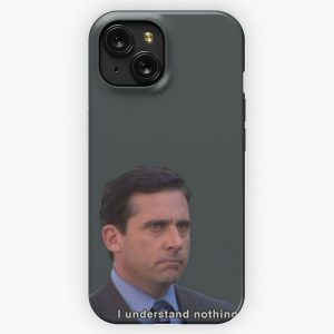 Michael Scott I Understand Nothing Dark Color iPhone 15 Slim Phone Case Cover