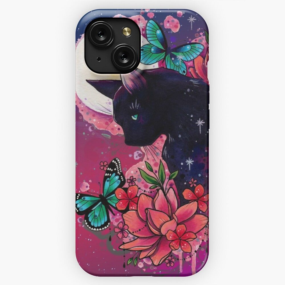 Midnight Cat Watercolor Design iPhone 15 Slim Phone Case Cover