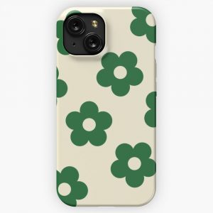 Minimalistic Forest Green Flower Print iPhone 15 Slim Phone Case Cover