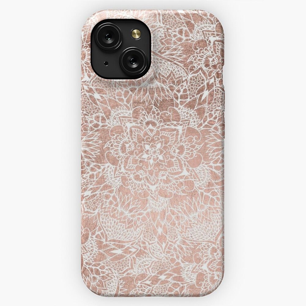 Modern Faux Rose Gold Floral Mandala Hand Drawn iPhone 15 Slim Phone Case Cover