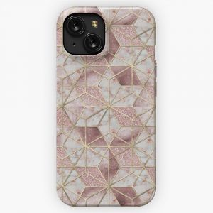 Modern Rose Gold Geometric Star Flower Pattern iPhone 15 Slim Phone Case Cover