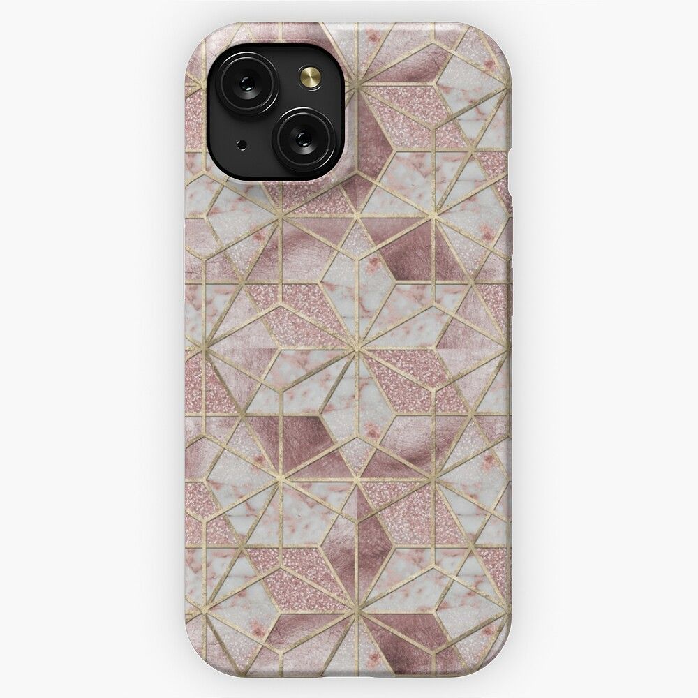 Modern Rose Gold Geometric Star Flower Pattern iPhone 15 Slim Phone Case Cover