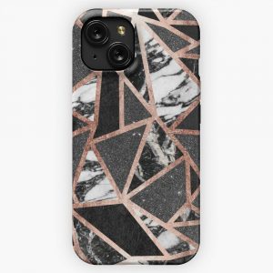 Modern Rose Gold Glitter Marble Geometric Triangle iPhone 15 Slim Phone Case Cover