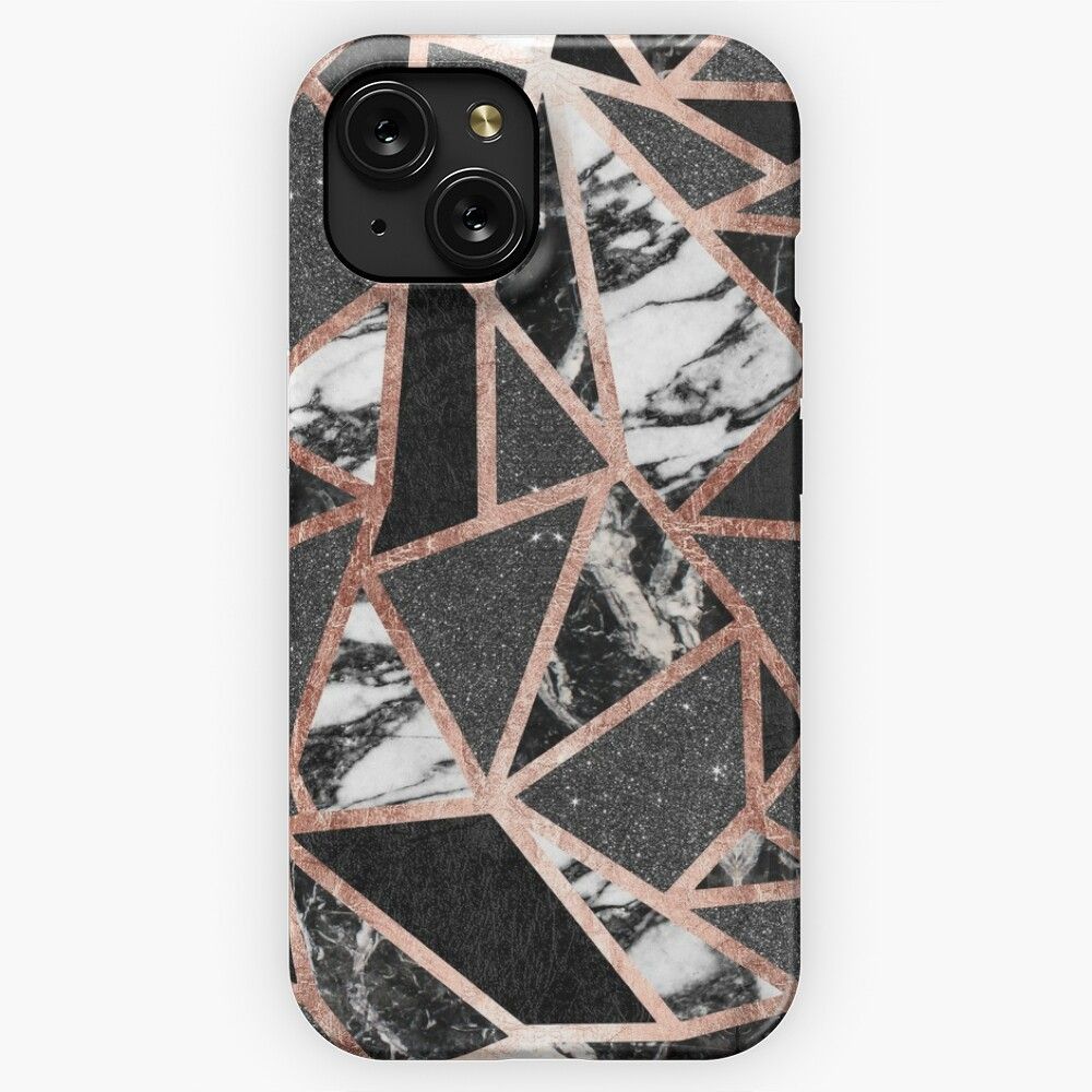 Modern Rose Gold Glitter Marble Geometric Triangle iPhone 15 Slim Phone Case Cover