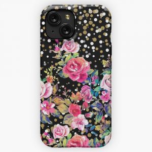 Modern Watercolor Spring Floral And Gold Dots Pattern iPhone 15 Slim Phone Case Cover