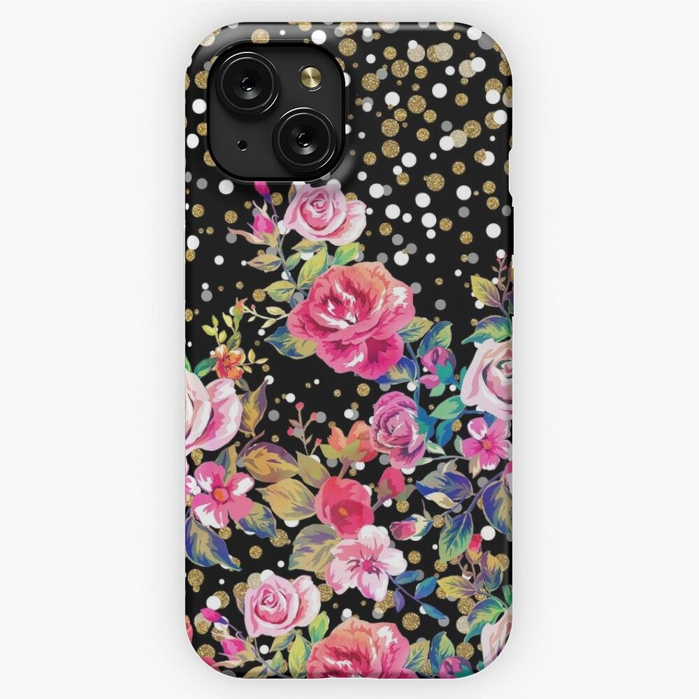 Modern Watercolor Spring Floral And Gold Dots Pattern iPhone 15 Slim Phone Case Cover
