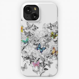 Monochrome Butterflies With Bright Colored Butterflies iPhone 15 Slim Phone Case Cover