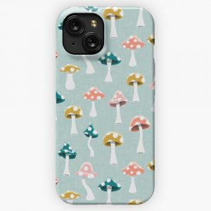 Mushrooms Multi Colors On Light Mint iPhone 15 Slim Phone Case Cover