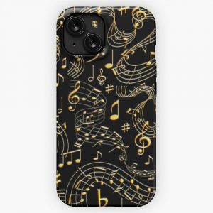 Music Musical Notes Gold Embossed iPhone 15 Slim Phone Case Cover