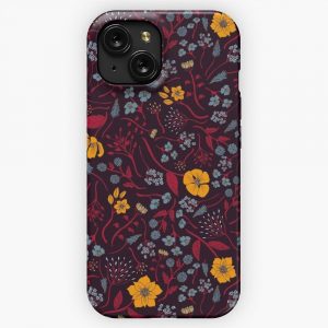 Mustard Yellow Burgundy Blue Floral Pattern iPhone 15 Slim Phone Case Cover