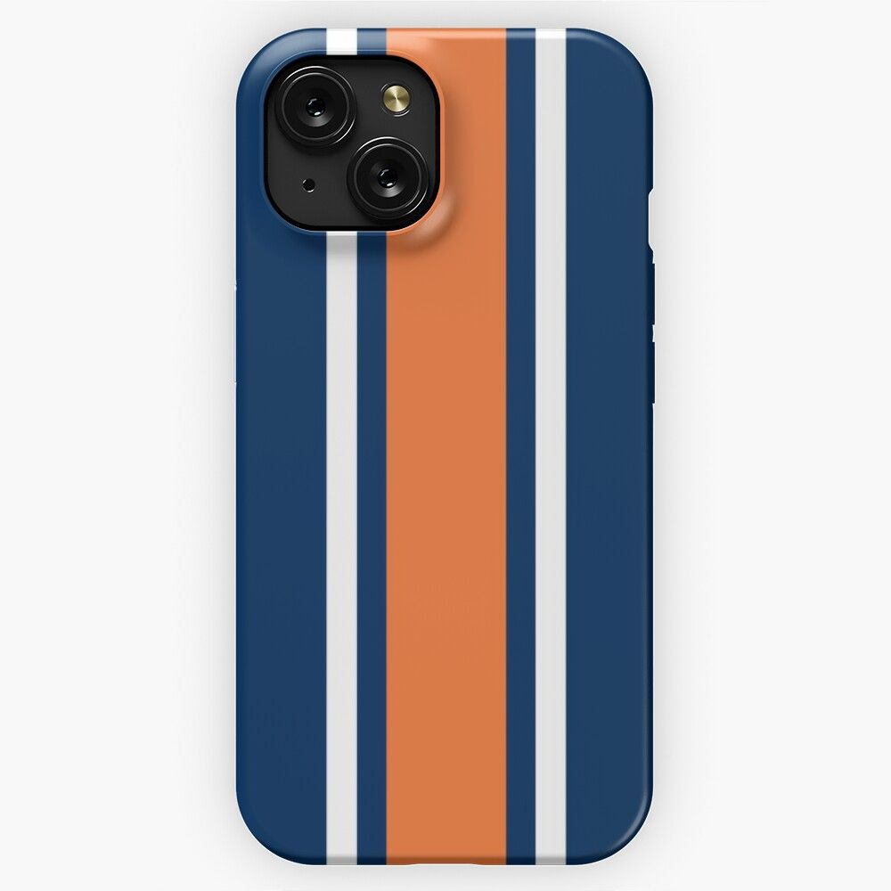 Navy White Orange Vertical Power Stripe iPhone 15 Slim Phone Case Cover